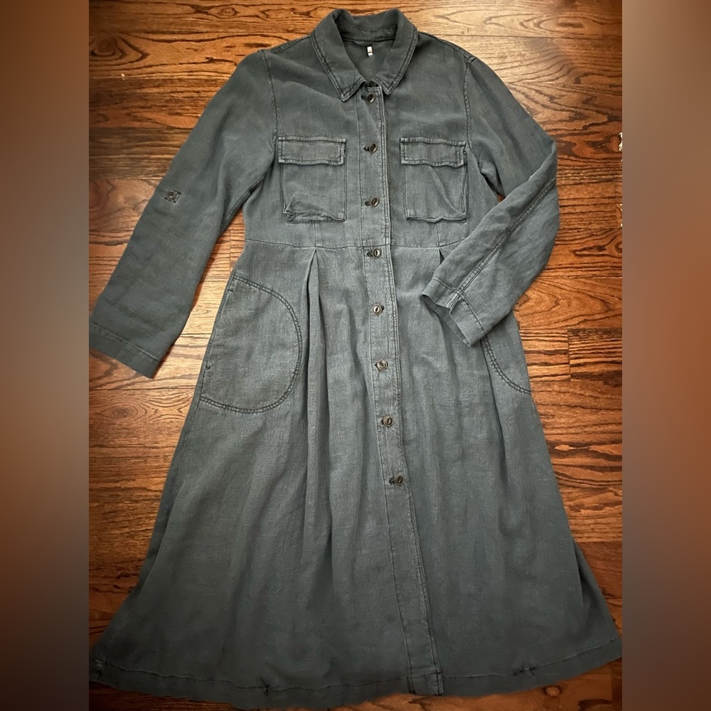 Free People Rainz Linen Blend Longline Maxi Duster Jacket In Atlantic Wash Blue - Picture 5 of 11